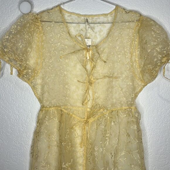 NWT By Anthropologie Sheer Short-Sleeve Organza Maxi Dress Canary Medium - Picture 7 of 14
